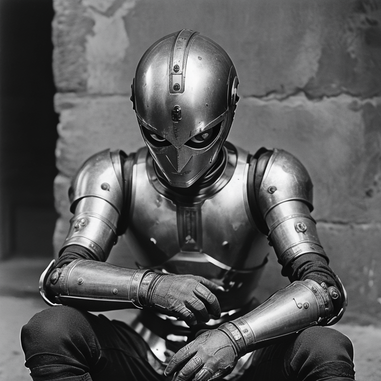 00000-582854488-ArsMovieStill, movie still from a 1910s retro future  movie, The image shows a man in a suit of armor sitting on a chair in fron.png